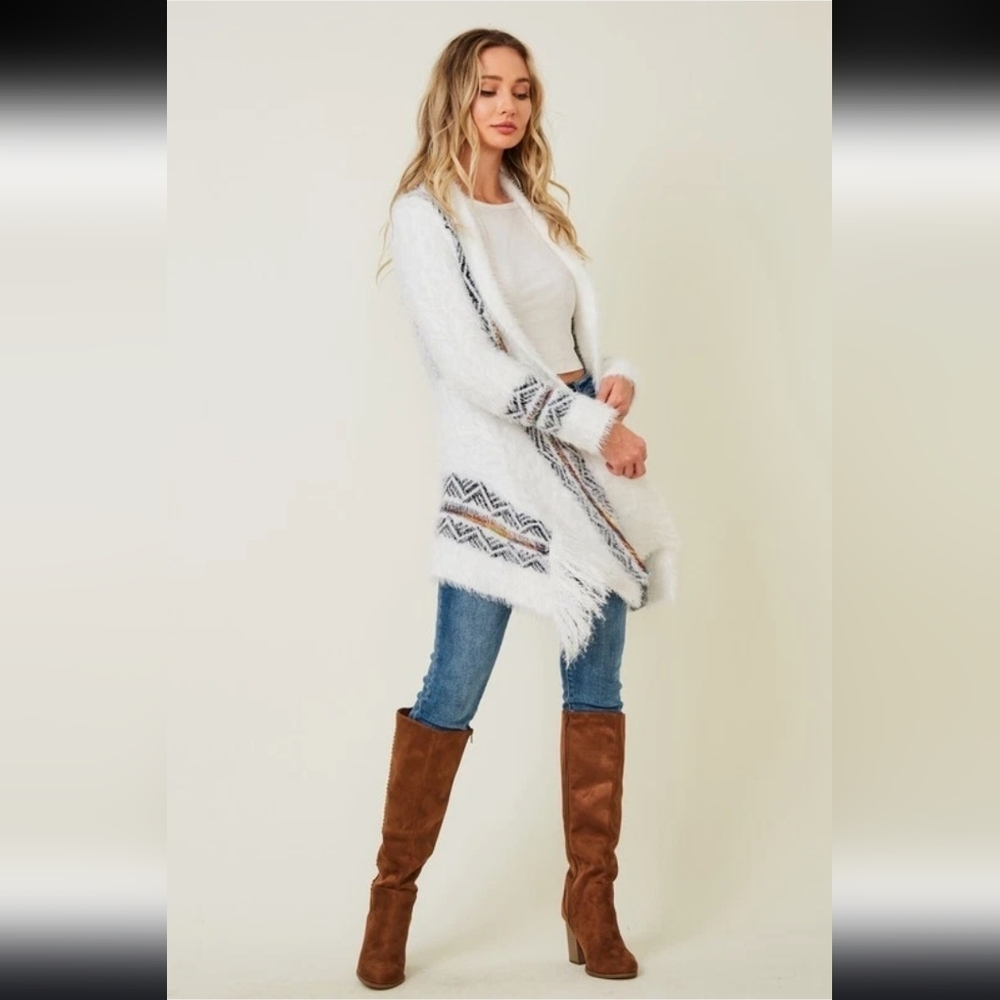Northern Angel Rainbow Fuzzy Tribal Cardigan With Aztec Pattern - Picture 6 of 14